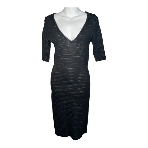 NWT French Connection Black Knit Bodycon Textured Dress Size 6 - Picture 2 of 6